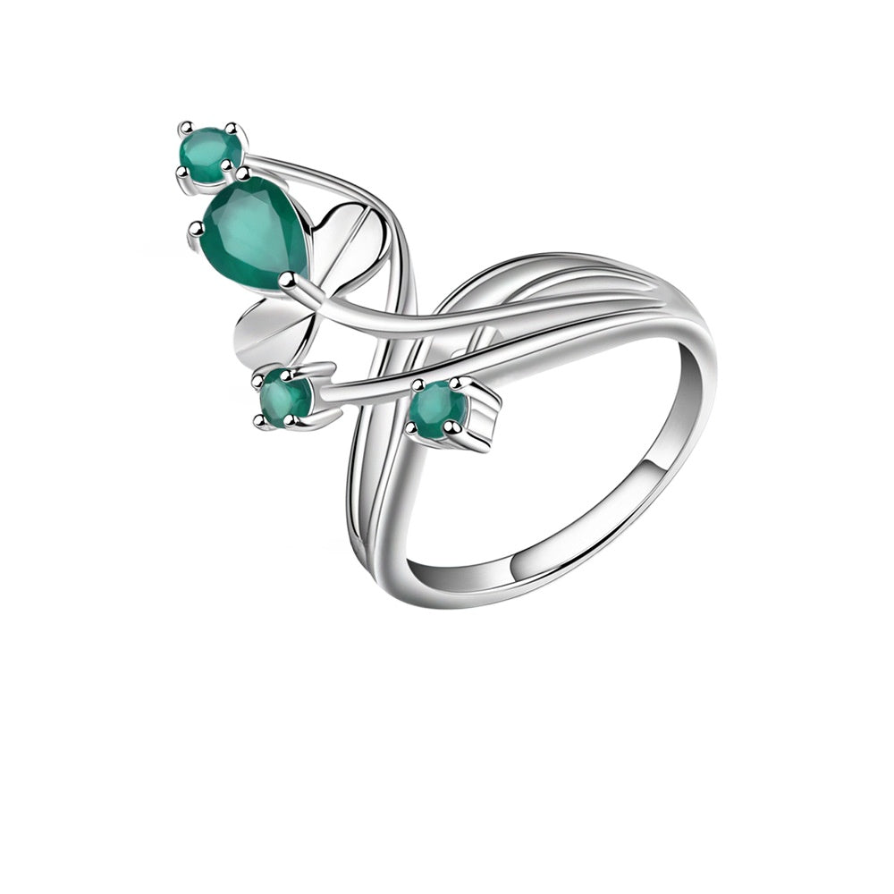 Flower Branch Natural Gemstones Silver Ring