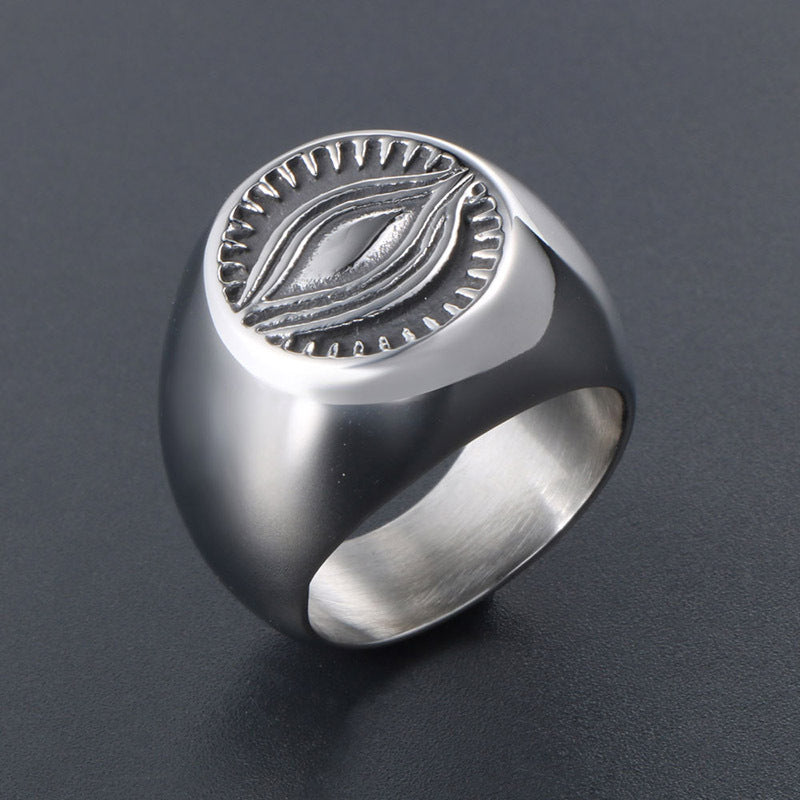 Titanium Steel Retro God's Eye Statement Ring for Men - Trendy Exaggerated Design
