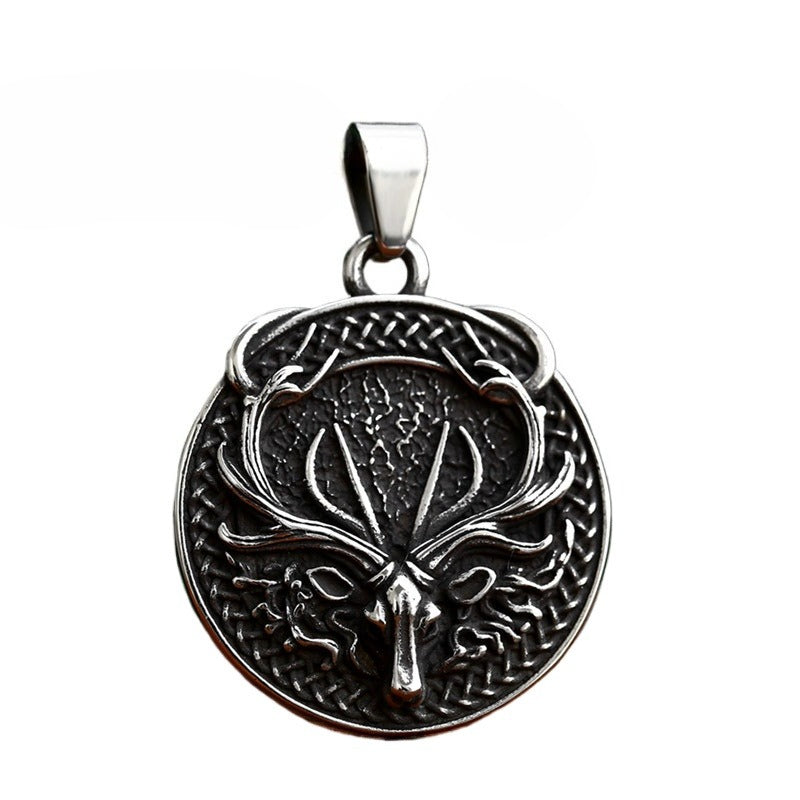 Stainless Steel Bone Cross Pendant – Deer Head Steel Pendant Necklace