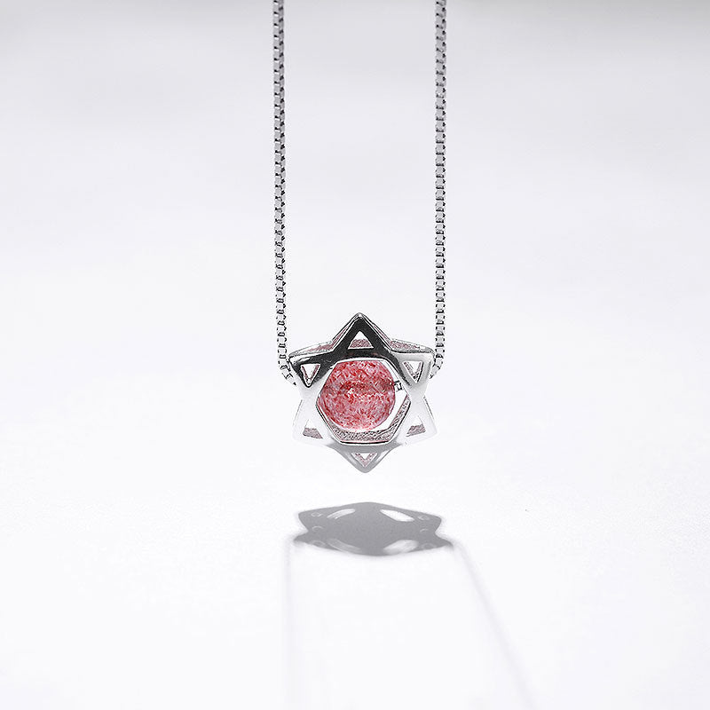 Strawberry Crystal Pendant Sterling Silver Necklace