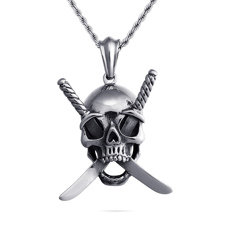 Rebel Skull Double Knife Men's Titanium Steel Pendant