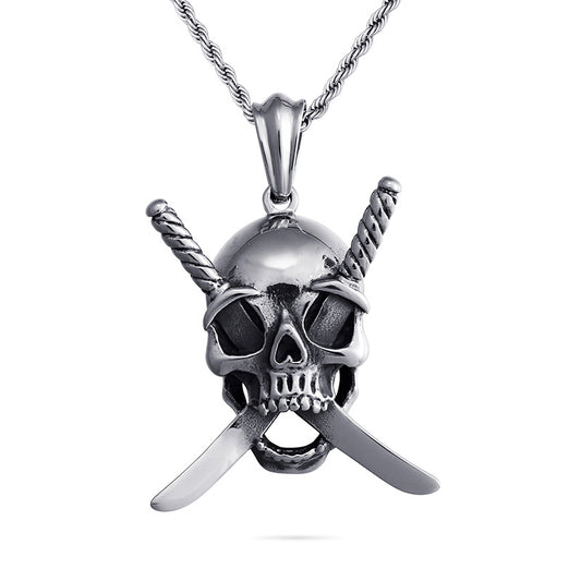 Rebel Skull Double Knife Men's Titanium Steel Pendant