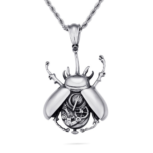 Titanium Steel Mechanical Gear Beetle Pendant for Men - European and American Stainless Steel Design