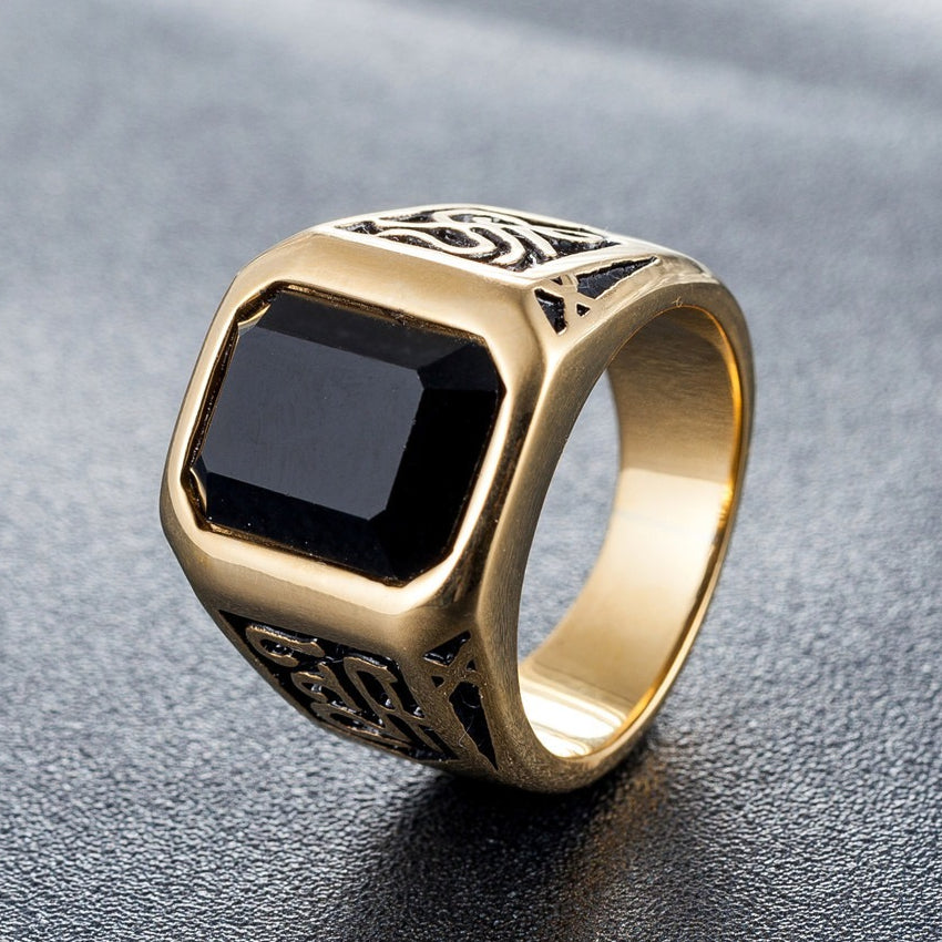 Planderful Titanium Steel Ring For Men Unisex Retro Black Stone Protection Statement Everyday Genie