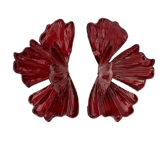 Planderful Vienna Verve Earrings – Elegant Burgundy Metal Flower Design