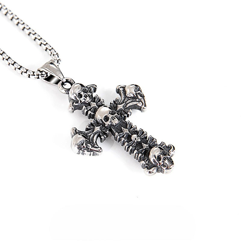 Titanium Steel Necklace – Statement Unisex Skull Cross Snake Bone Chain For Men And Women