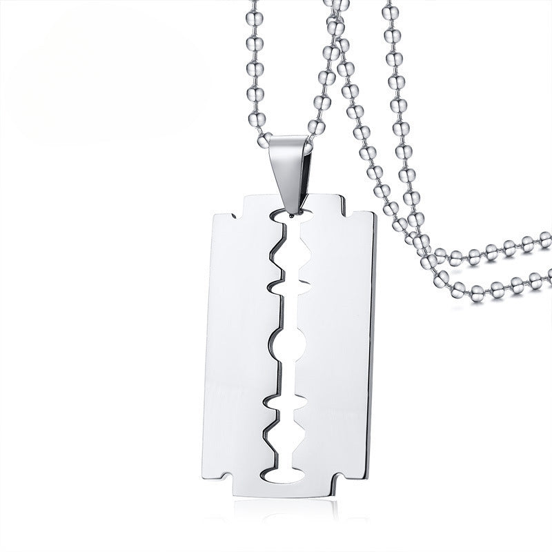Trendy Men's Blade Necklace Stainless Steel Jewelry Razor Pendant