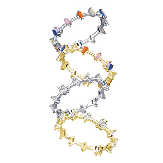 925 Sterling Silver Zircon Rainbow Ring for Women, Size 5-10