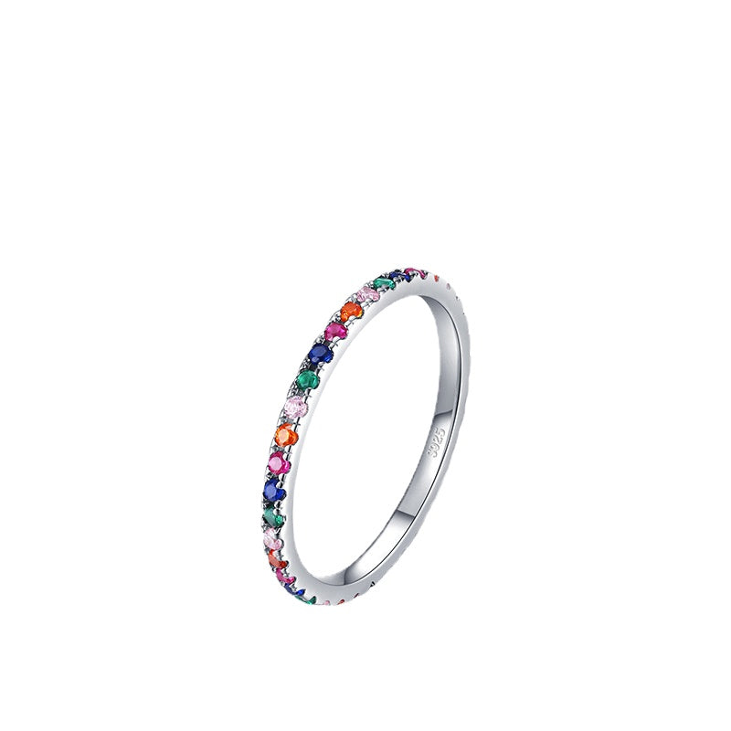 Simple Sterling Silver Micro-Inlay Ring with Zircon Gemstones