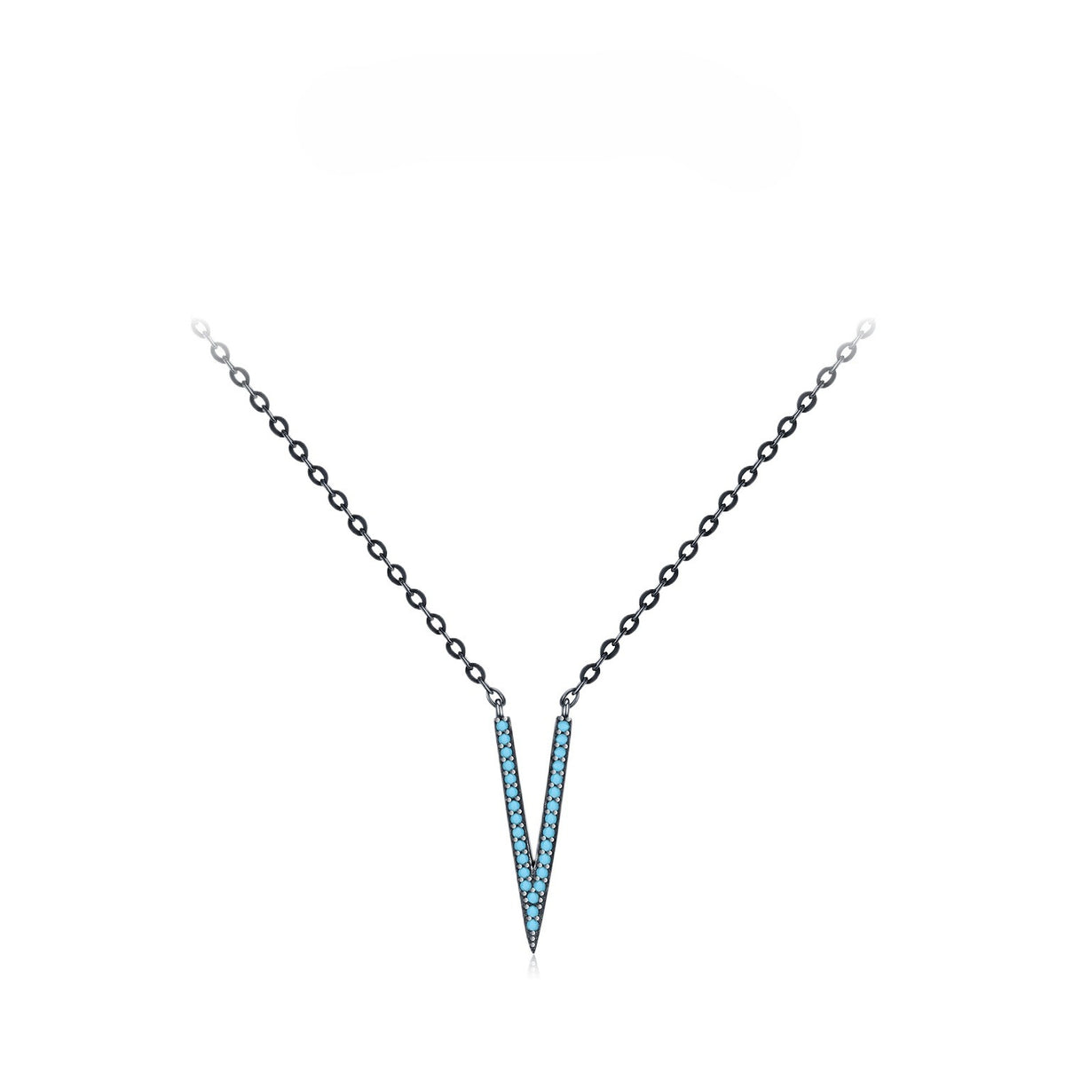 925 Sterling Silver Turquoise Two-Tone Zircon Necklace