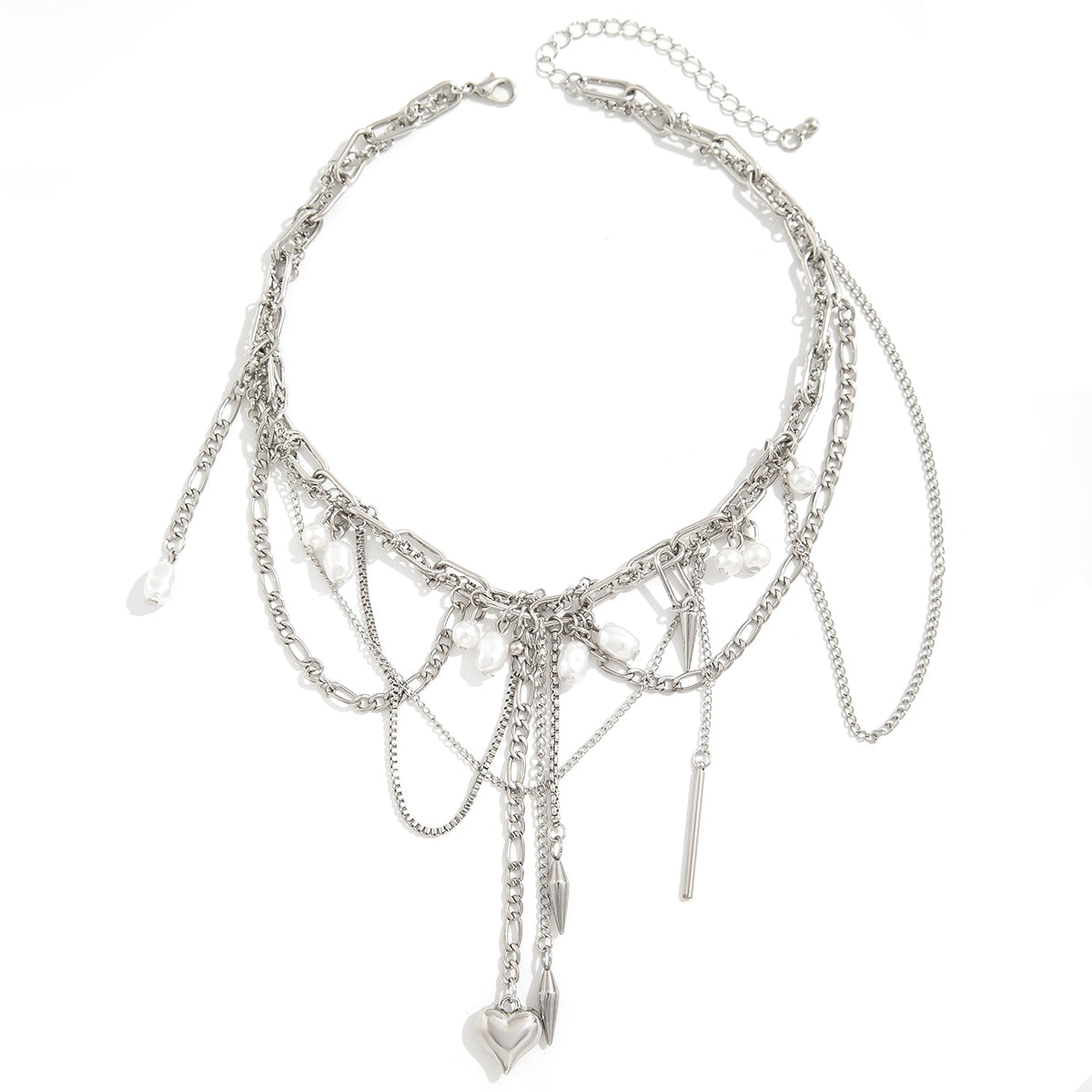 Heart Rivet Chain Tassel Necklace