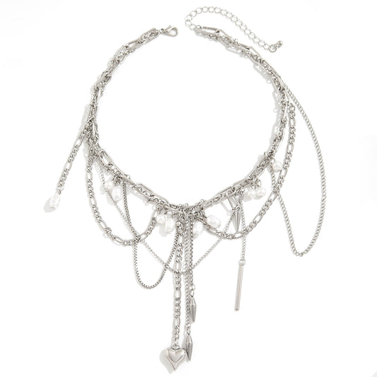 Heart Rivet Chain Tassel Necklace