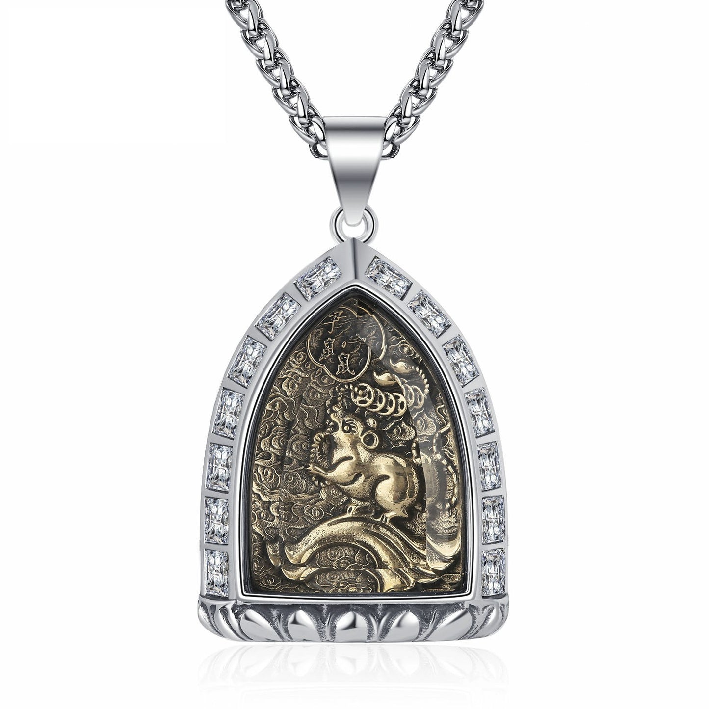 Zircon Necklace – Vintage Zodiac Buddha Pendant for Men Stainless Steel by Planderful