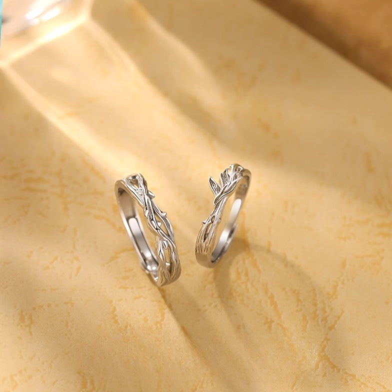 Planderful Sterling Silver Bird Couple Ring with Blue Eucalyptus Design Adjustable Gift for Him and Her