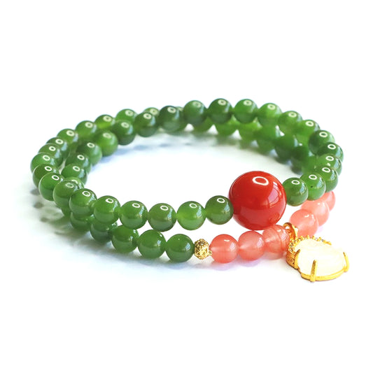 Hetian Jasper & Red Agate Double-Wrap Bracelet