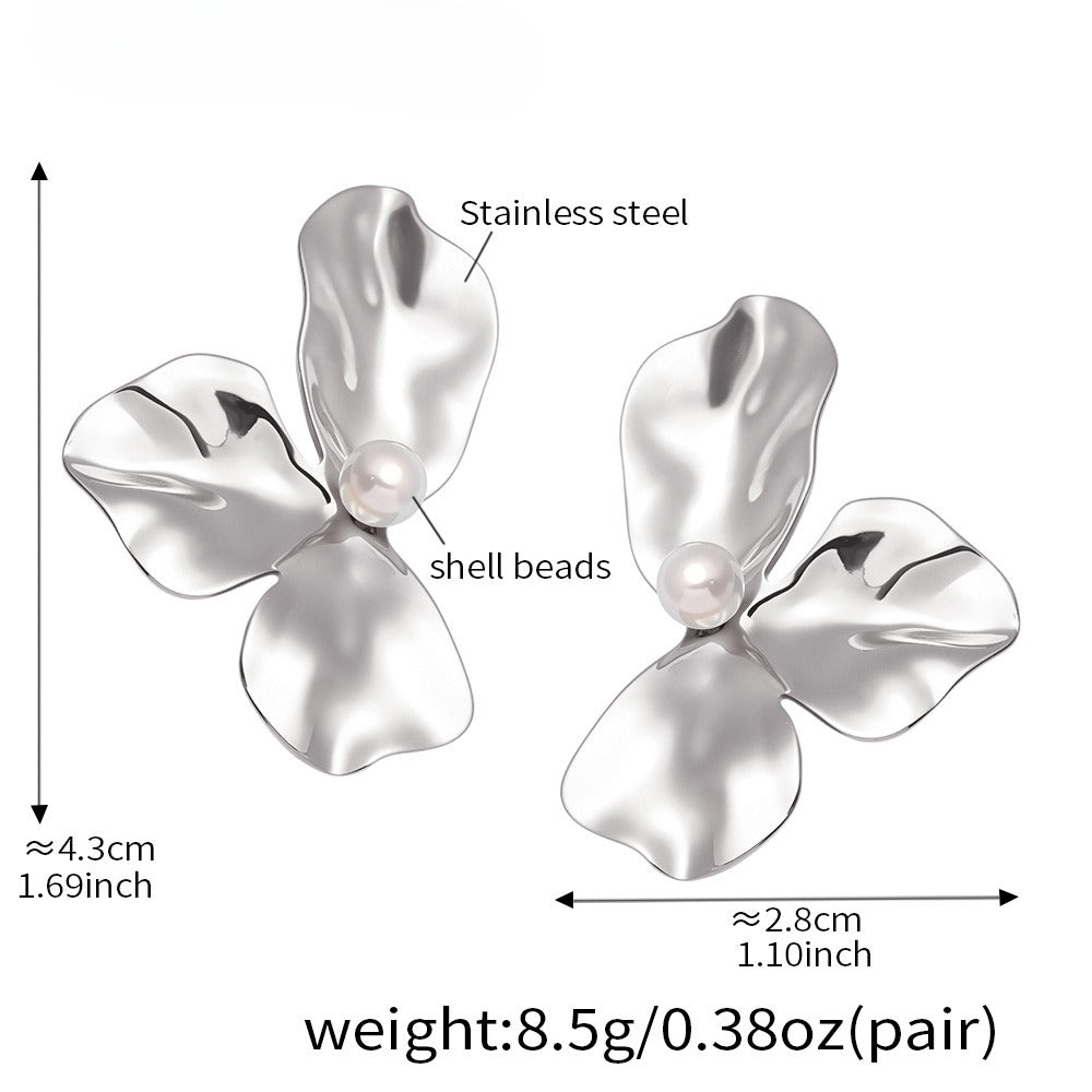 Planderful Petal Stud Earrings Women Chic Stainless Steel