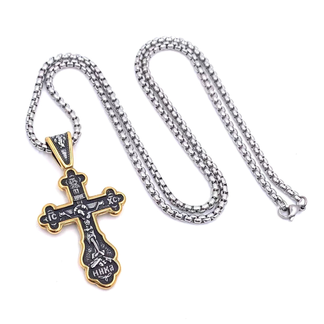 European And American Retro Titanium Steel Men's Jewelry Personalized Double-Sided Cross Letter Necklace