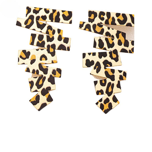 Planderful Vienna Verve Earrings – Exaggerated Metal Geometry with Irregular Leopard Print