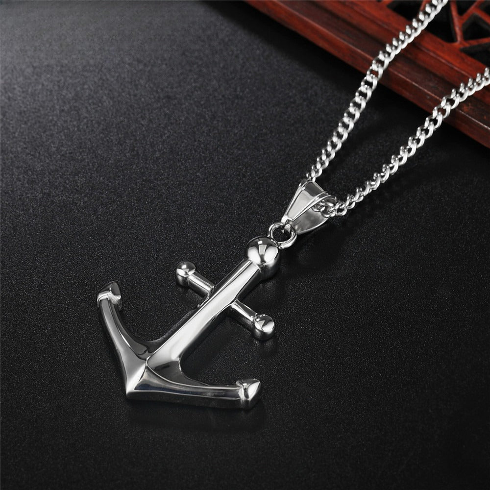 Planderful Titanium Steel Pendant Necklace Navy Anchor Unisex Statement Everyday Genie For Men And Women