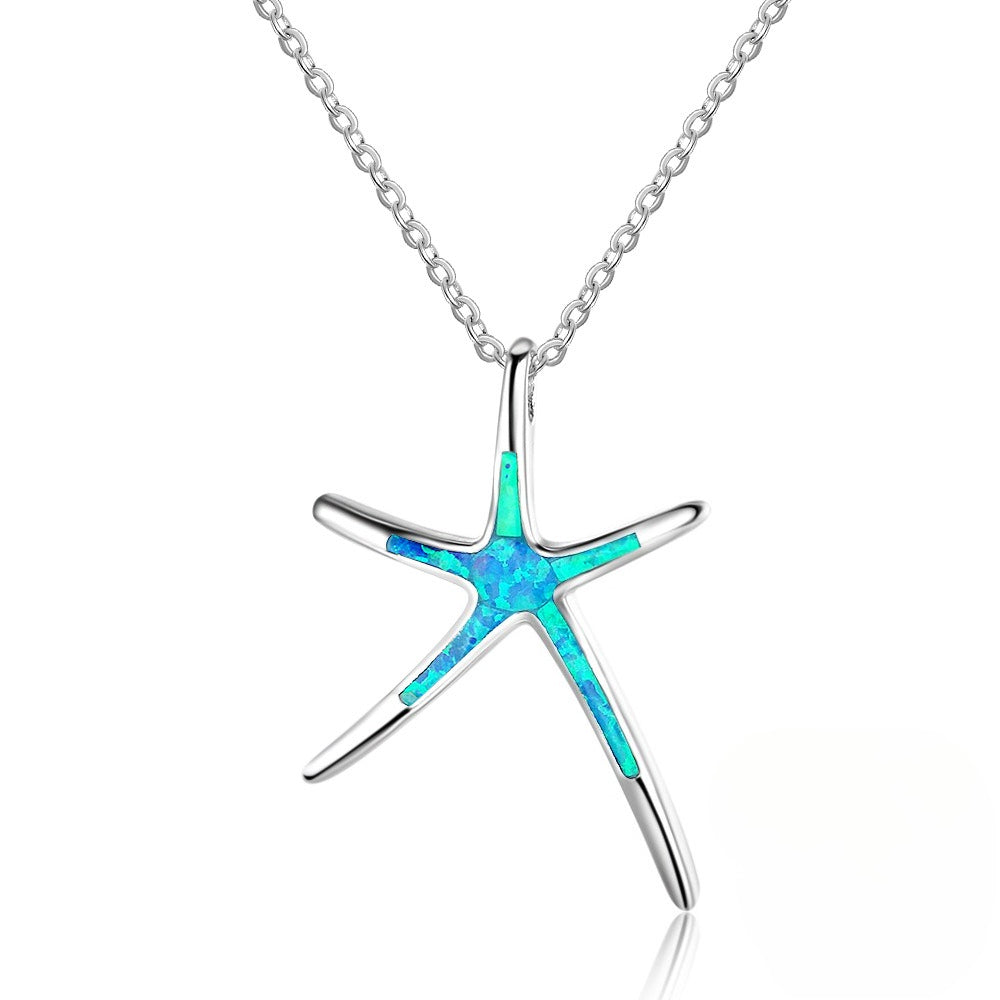 Planderful Jewelry Opal Starfish Necklace Sterling Silver