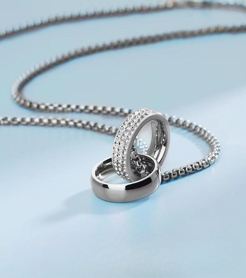Planderful Everyday Genie Titanium Steel Double Hoop Ring Necklace For Men Crystal Pendant Trendsetting Accessory