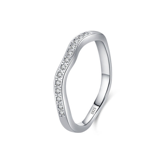 Wave Zircon Sterling Silver Ring for Women - Size 5-10