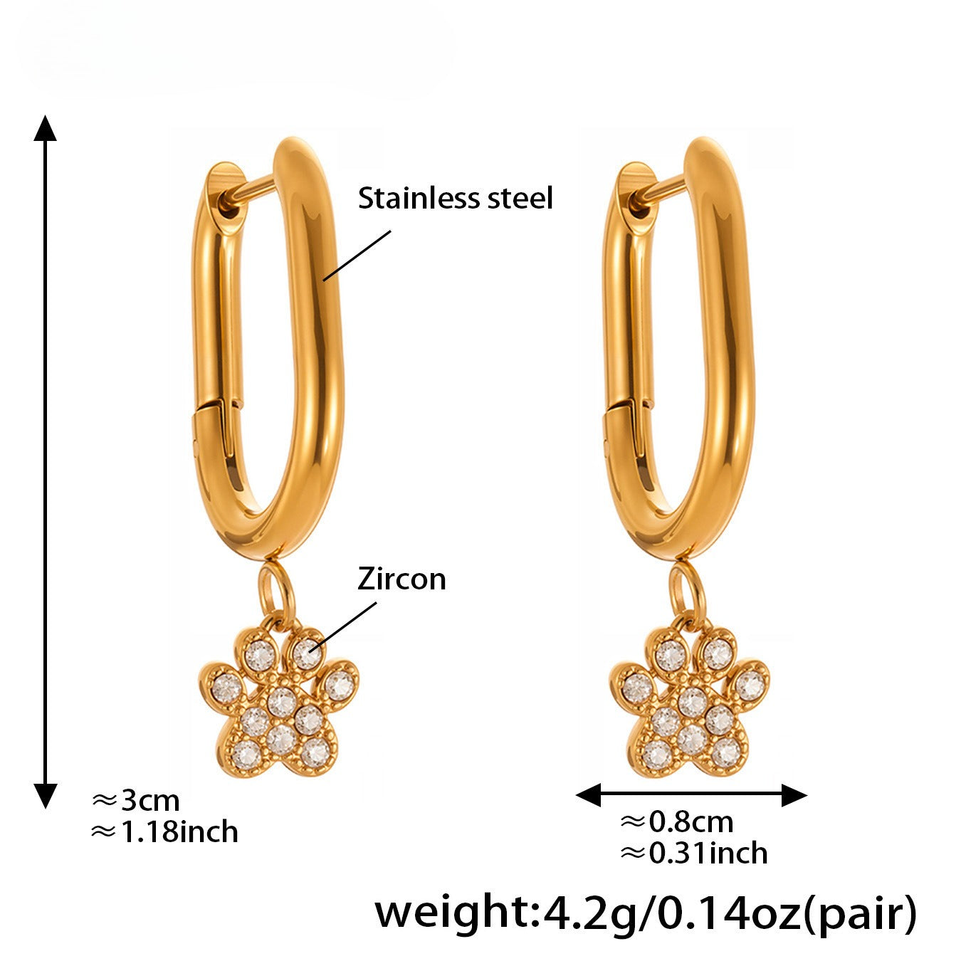 Planderful Cat Paw Earrings For Women Stainless Steel Zircon