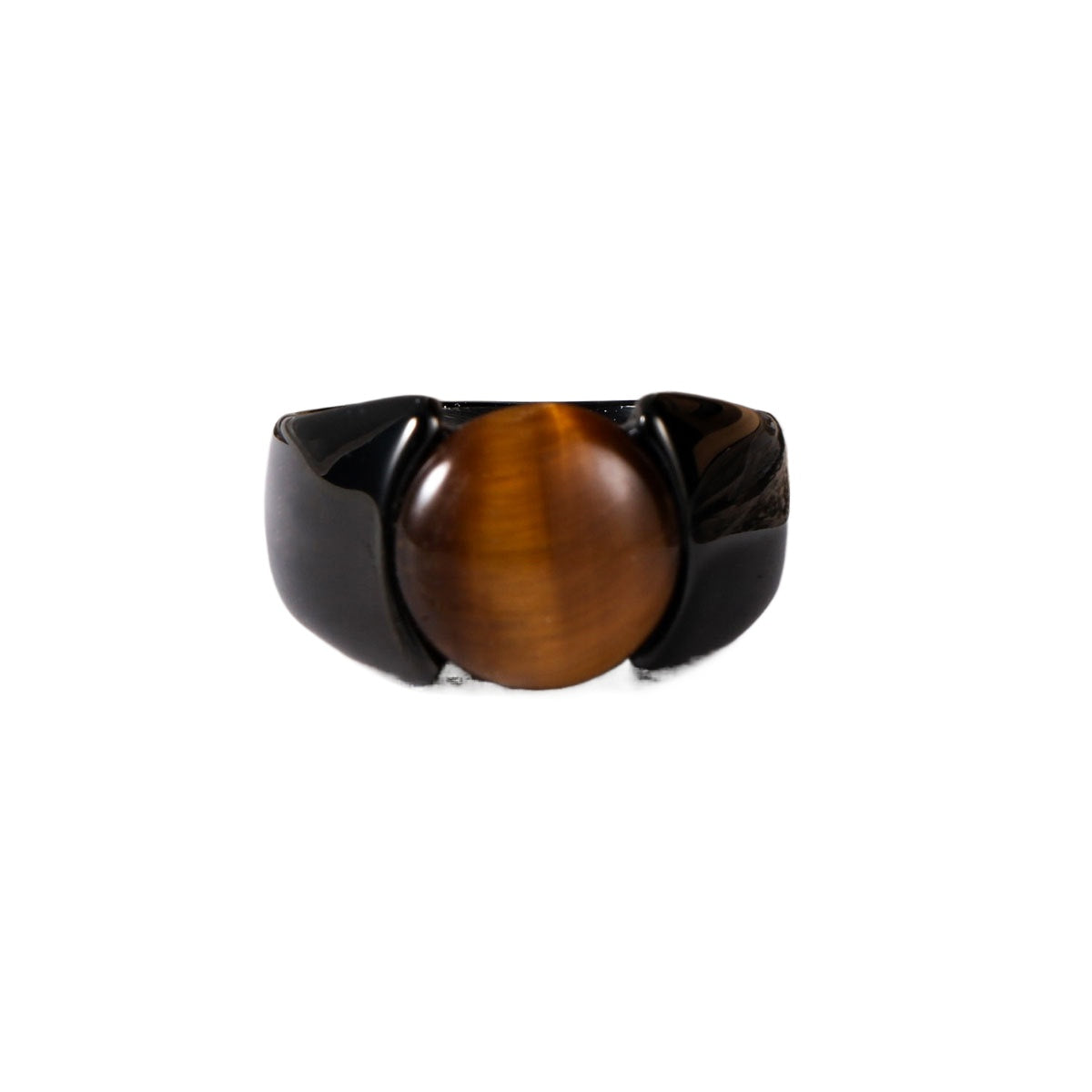 Black-Plated Stainless Steel Ring Ring Men's Tiger's Eye Stone