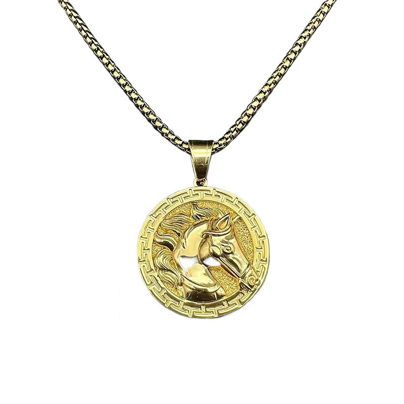 Planderful Gold Plated Stainless Steel Horse Head Pendant Necklace Polished For Hip Hop Fans