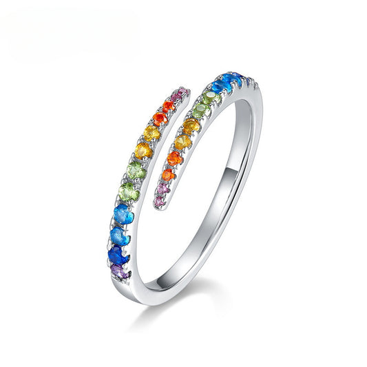 Round Shape Rainbow Zircon Silver Ring