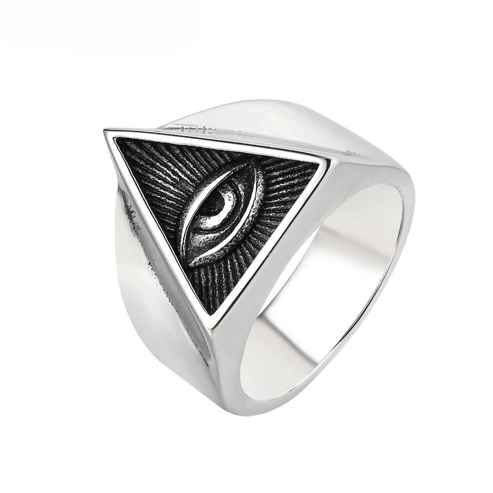 Masonic Triangular Eye Ring Unisex Steel Planderful Everyday Genie Collection Bold Vintage Statement