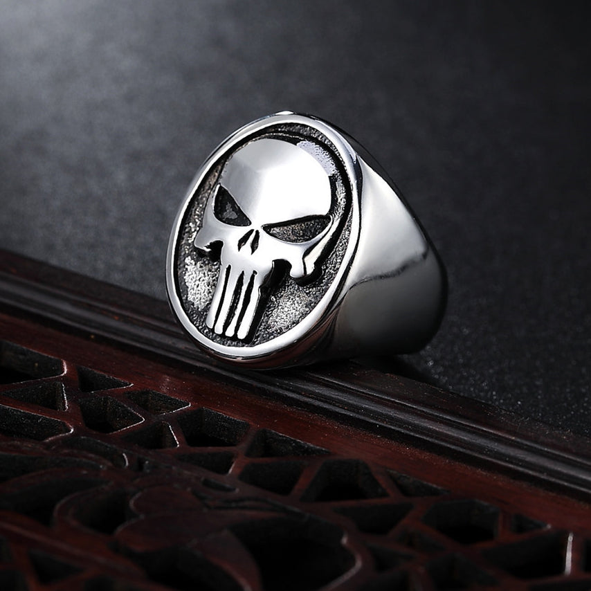 Halloween Alien Skull Oval Titanium Steel Ring for Men