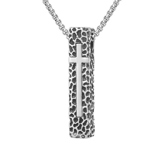 Slim Latin Cross Long Strip Titanium Steel Necklace for Men