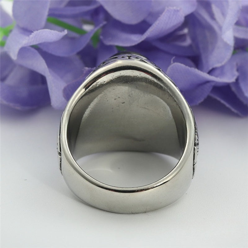 Planderful Stainless Steel Turquoise Ring Unisex Bold Retro Men Accessories For Everyday Style