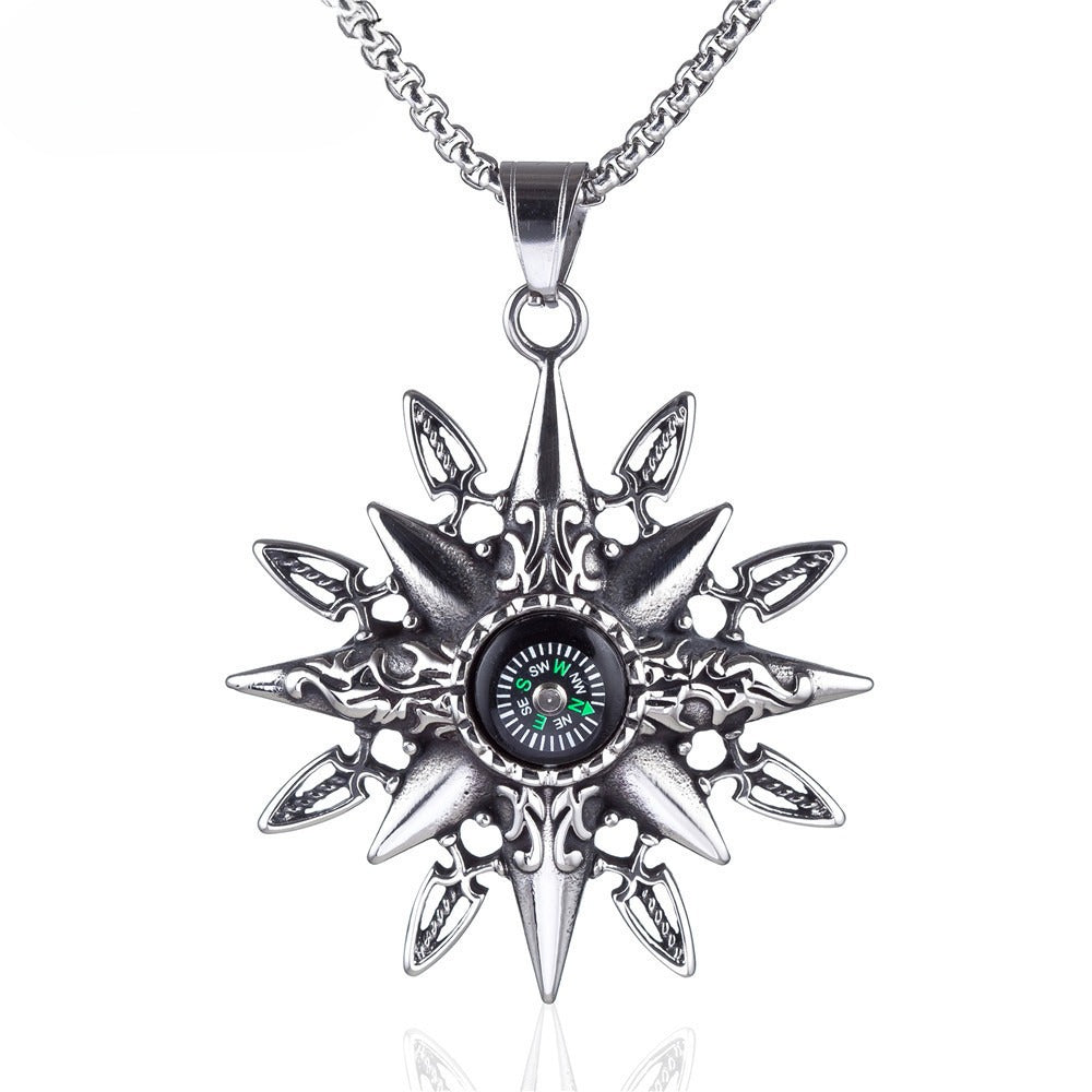 Planderful Everyday Genie Compass Pendant Necklace Stainless Steel Unisex Outdoor Accessory