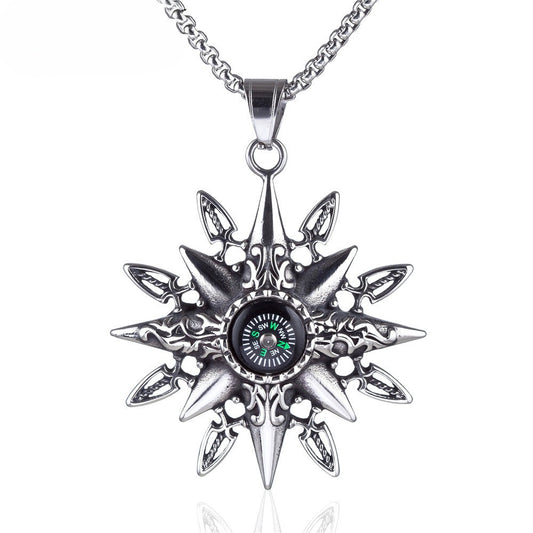 Planderful Everyday Genie Compass Pendant Necklace Stainless Steel Unisex Outdoor Accessory