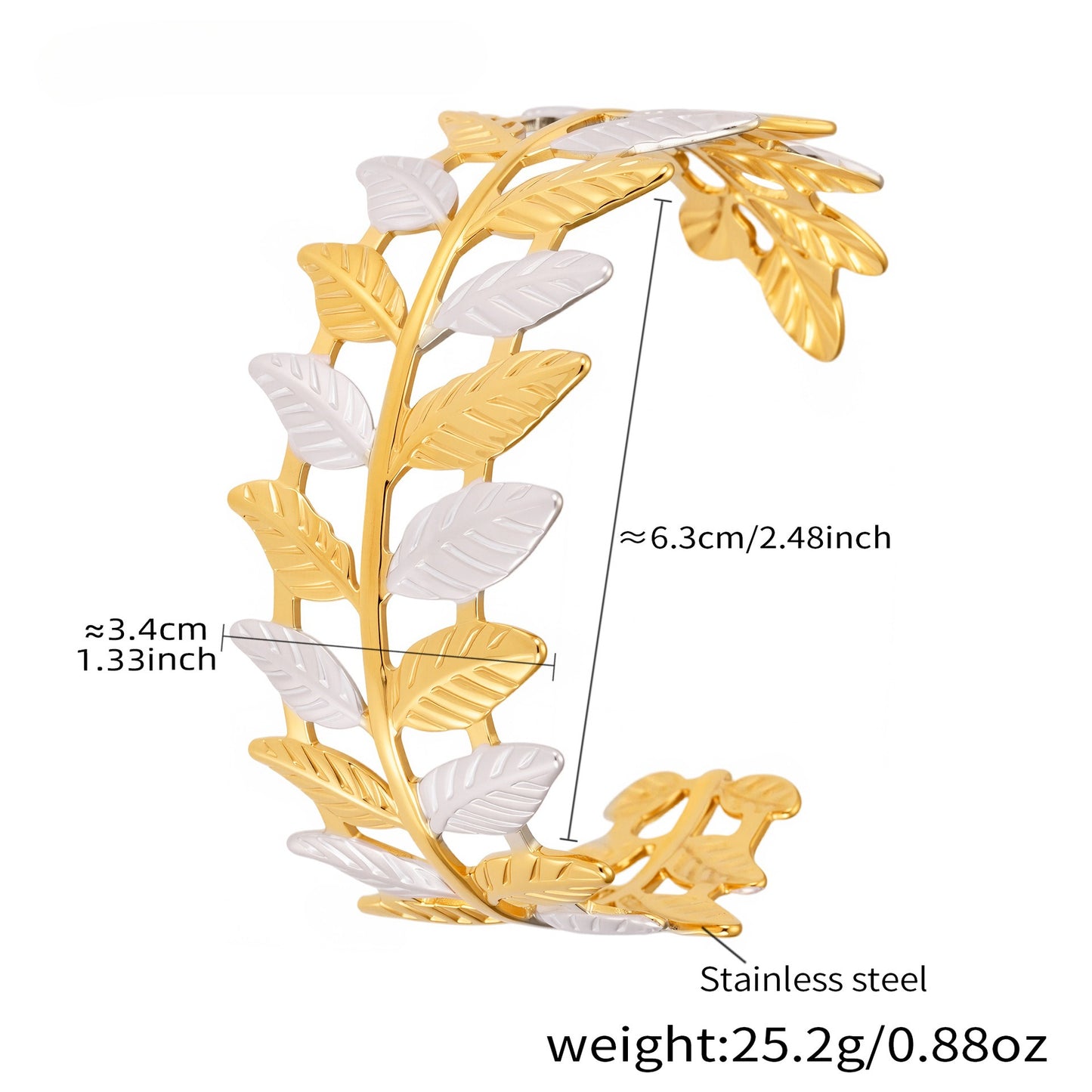 Planderful Two Tone Leaf Opening Bracelet For Women Elegant