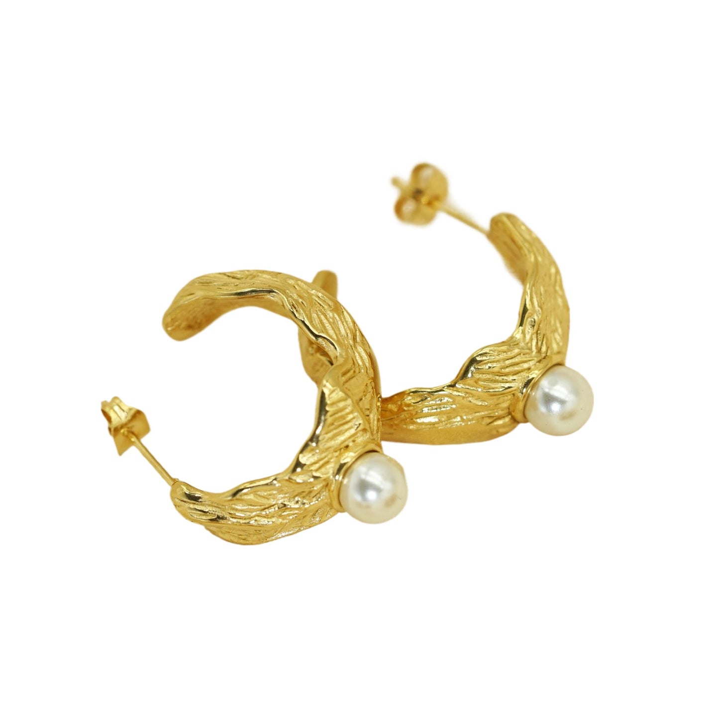 Gold Plated Stainless Steel Earrings Irregular Textured French Style Statement Jewelry By Planderful For Modern Women
