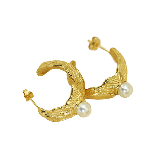 Gold Plated Stainless Steel Earrings Irregular Textured French Style Statement Jewelry By Planderful For Modern Women