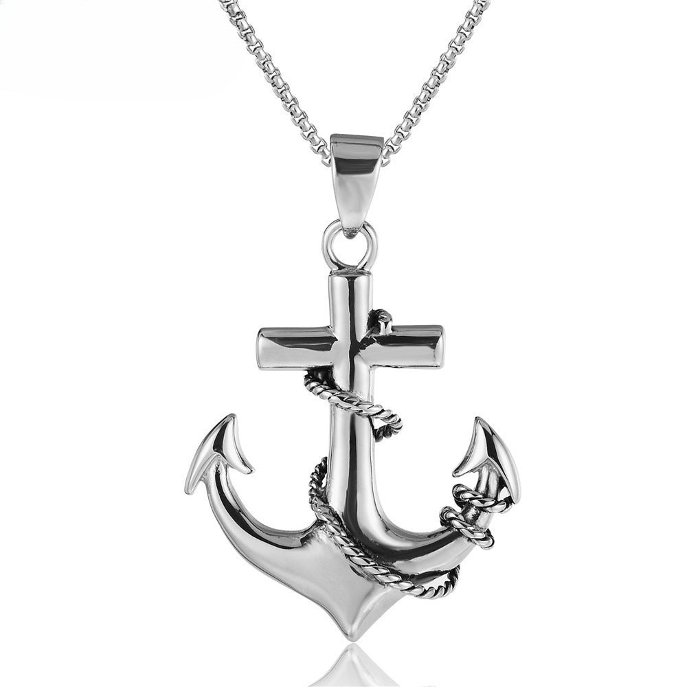 Planderful Durable Titanium Steel Navy Anchor Pendant Necklace For Unisex Retro Punk Style