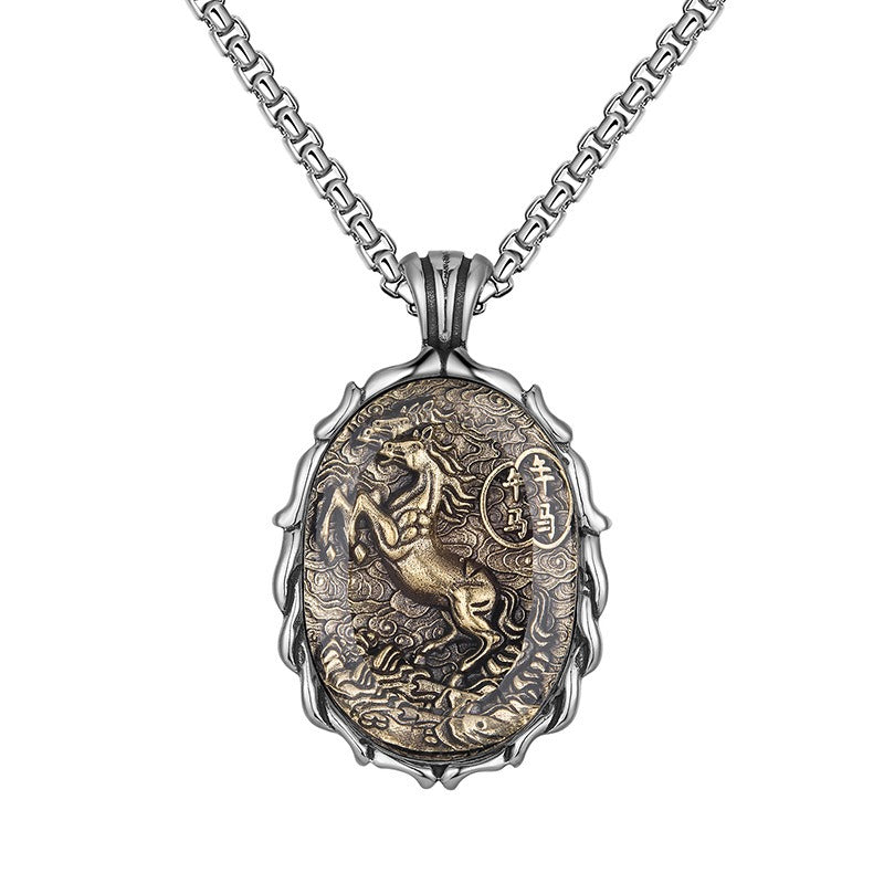 Steel Necklace – Vintage Zodiac Buddha Constellation Pendant With Transfer Design