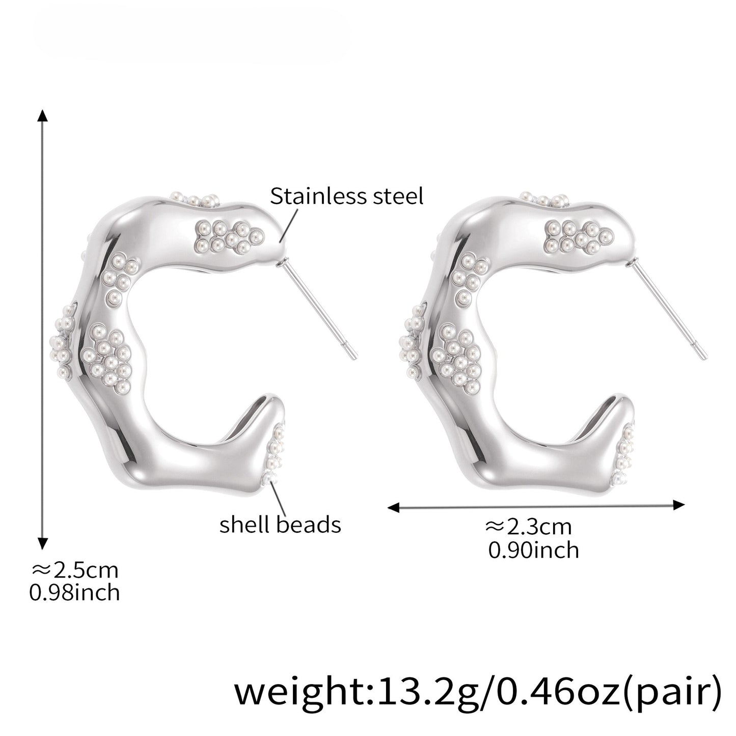 Planderful Inlaid Bead C Shape Wave Earrings Gold For Women