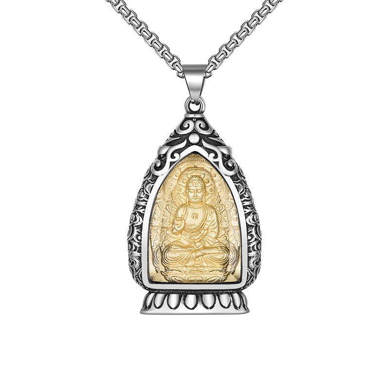 Steel Necklace – Vintage Men’s Natal Amulet With Eight Patron Saints Of The Zodiac