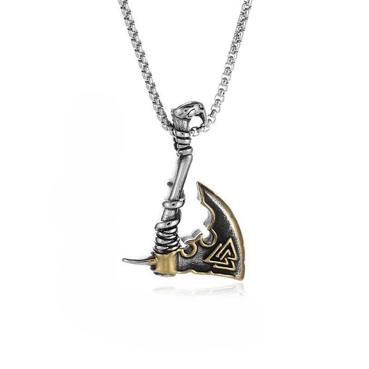 Planderful Viking Axe Pendant Necklace For Men Stainless Steel Gold Plated Durable Masculine Gift