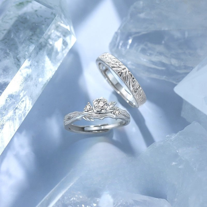 Planderful 925 Sterling Silver Snow Mountain Rose Couple Ring Light Luxury Niche Design For Girlfriend Christmas Gift