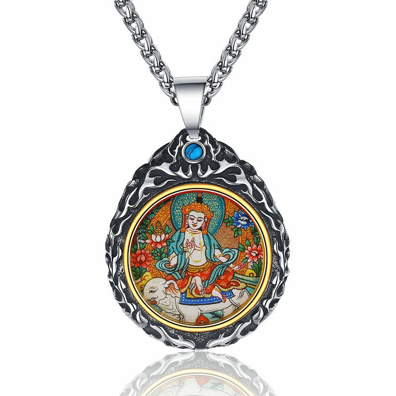 Steel Necklace – Statement Zodiac Buddha Pendant