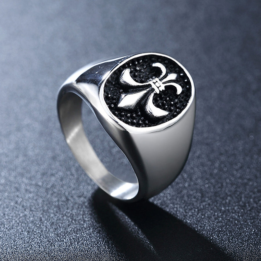 Children Flower Oval Polished Titanium Steel Ring for Men