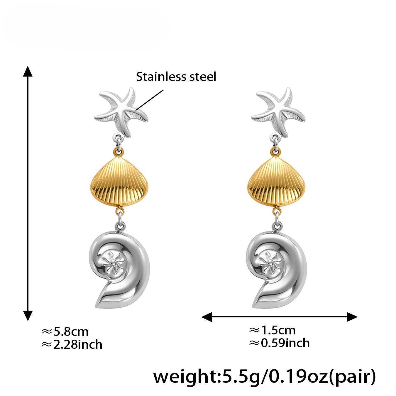 Planderful Ocean Style Sea Star Earrings Gold Plated For Her