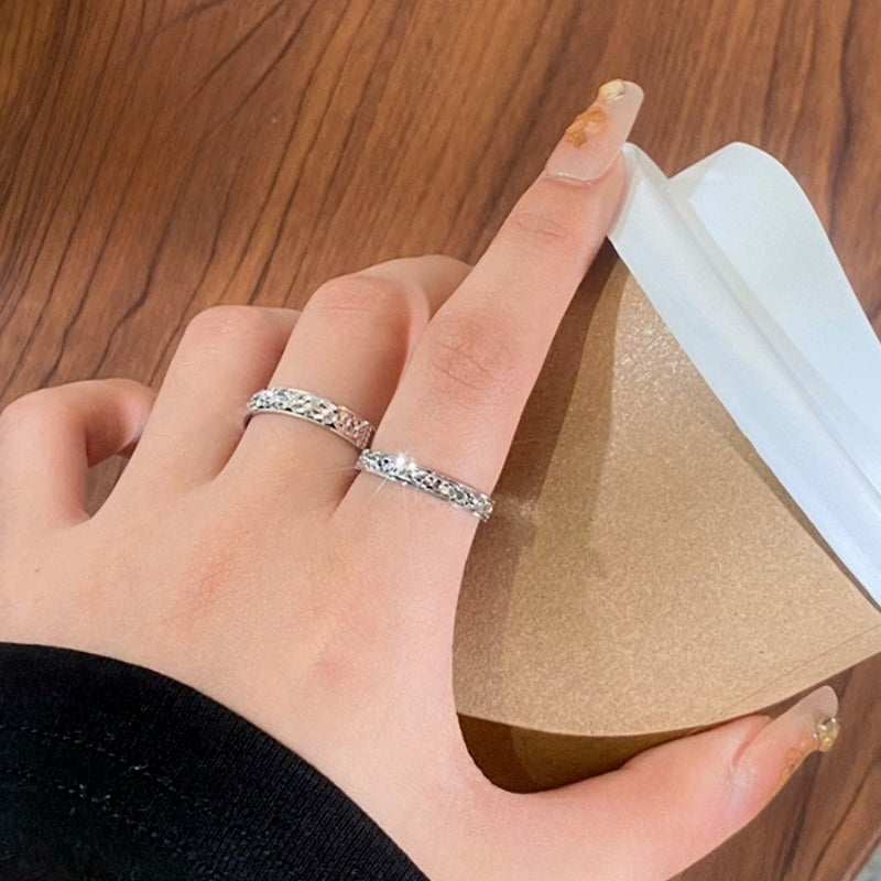 S925 Sterling Silver Crushed Ice Couple Ring — Adjustable