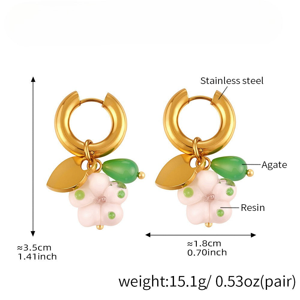 Planderful Stainless Steel Resin Flower Agate Earrings Women